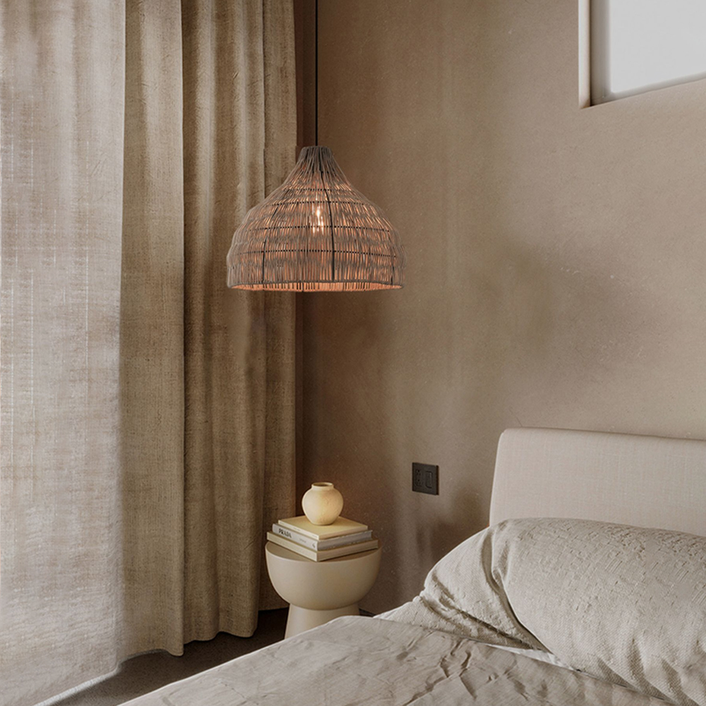 Wabi-sabi Style Stair Chandelier Duplex Loft Villa Rattan Pendant Lamp-Handwovenlamp