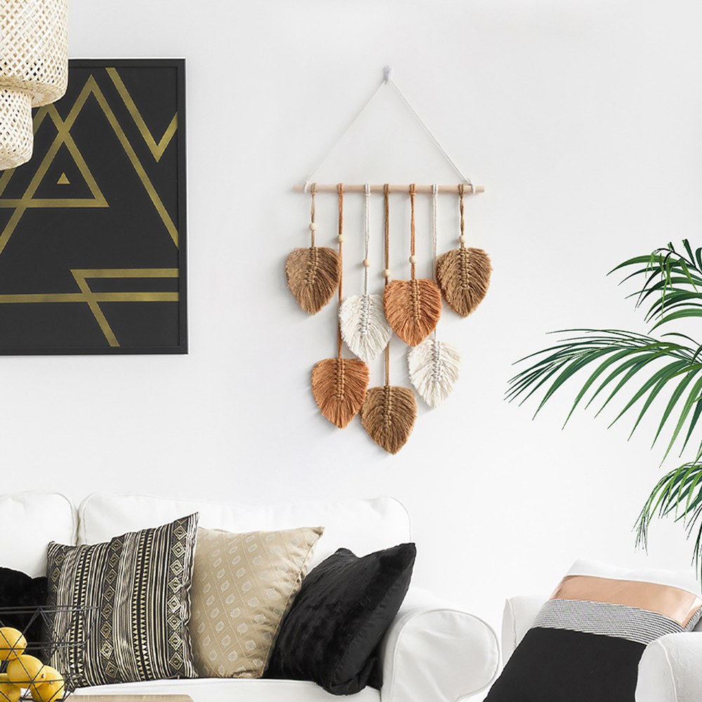 Bohemian Wall Decor Hand-woven Cotton Rope Leaf Tapestry Living Room Design-Handwovenlamp