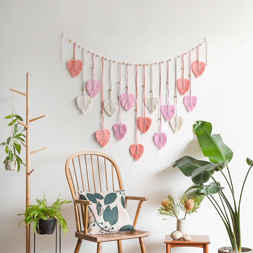 Bohemian Decorative Handwoven Leaf Tapestry Children's Room Background Tassel Wall Hanging-Handwovenlamp
