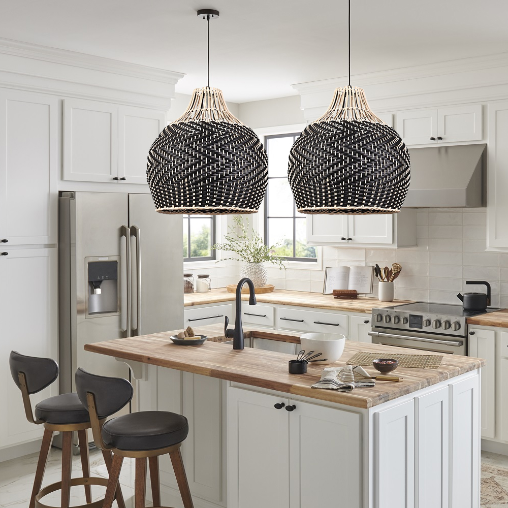 Handmade Rattan Pendant Light Fixture for Kitchen Island-Handwovenlamp