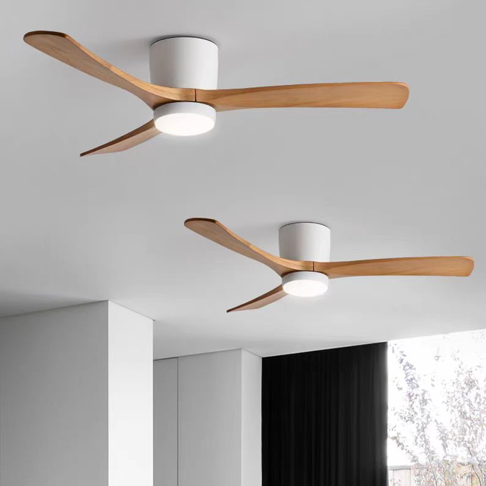 Ceiling Fan With Light Nordic Solid Wood LED Fan Lamp For Restaurant Living Room-Handwovenlamp