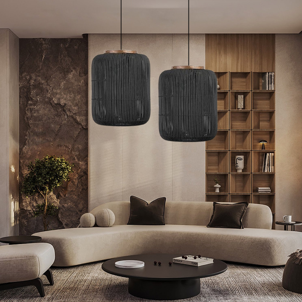 Wabi-sabi Style Retro Rattan Chandelier Japanese B&B Restaurant Hand-woven Pendant Lights-Handwovenlamp