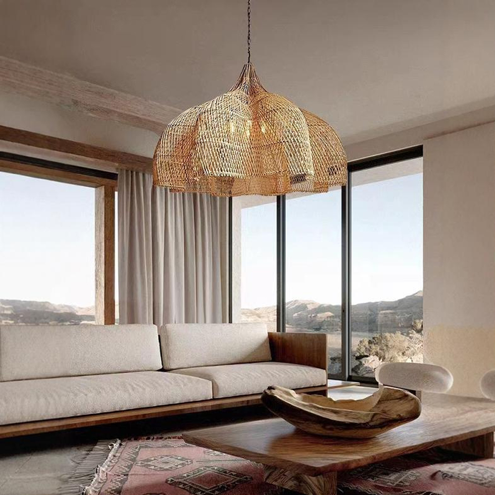 Justina Rattan Pendant Light Wabi Sabi Wicker Chandelier-Handwovenlamp