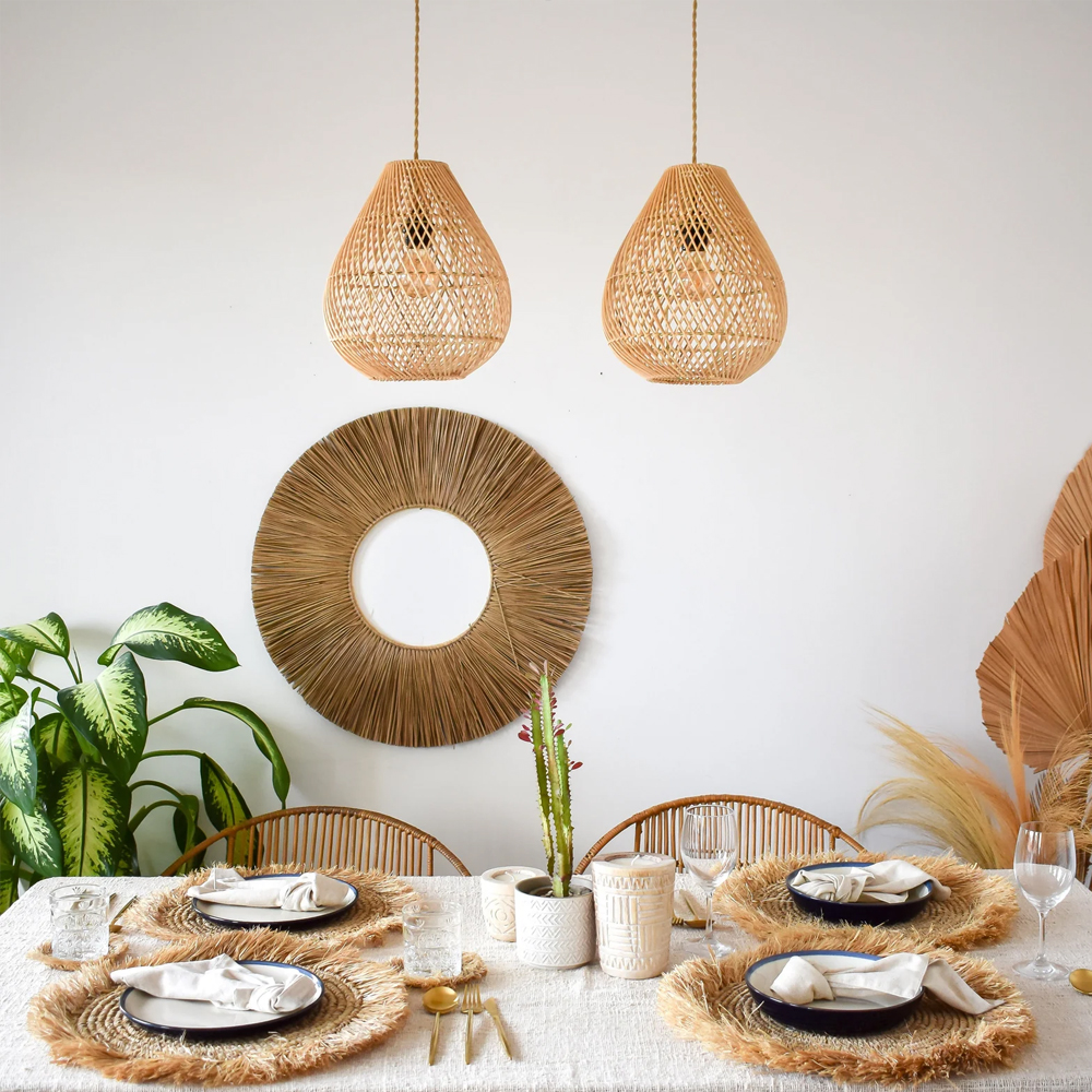 Bohemian Handmade Chandelier Pendant Kitchen Island Natural Wicker Rattan Light Shade-Handwovenlamp