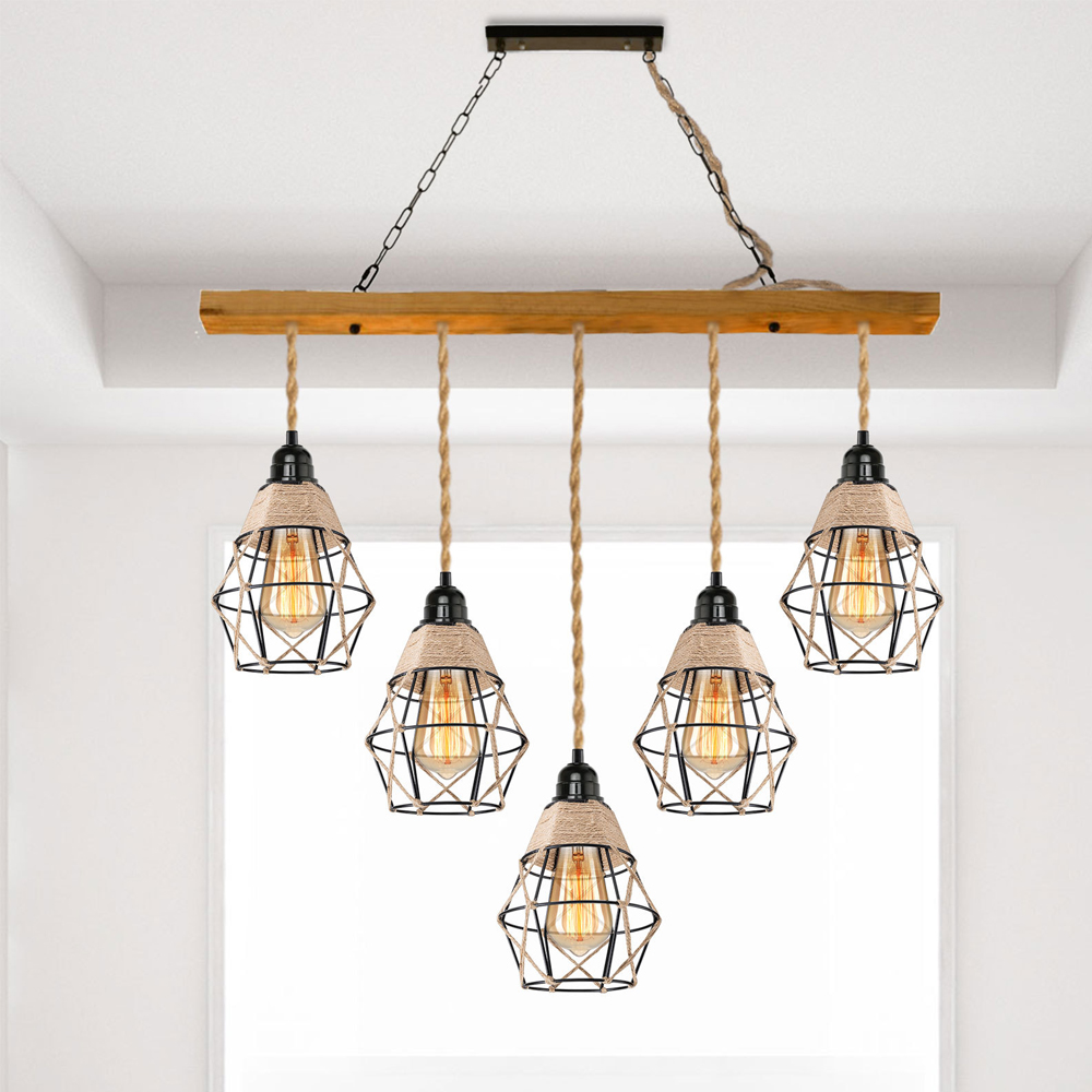 Industrial Retro Hemp Rope Diamond Head Metal Cage Loft Iron Wire Welding Lampshade-Handwovenlamp