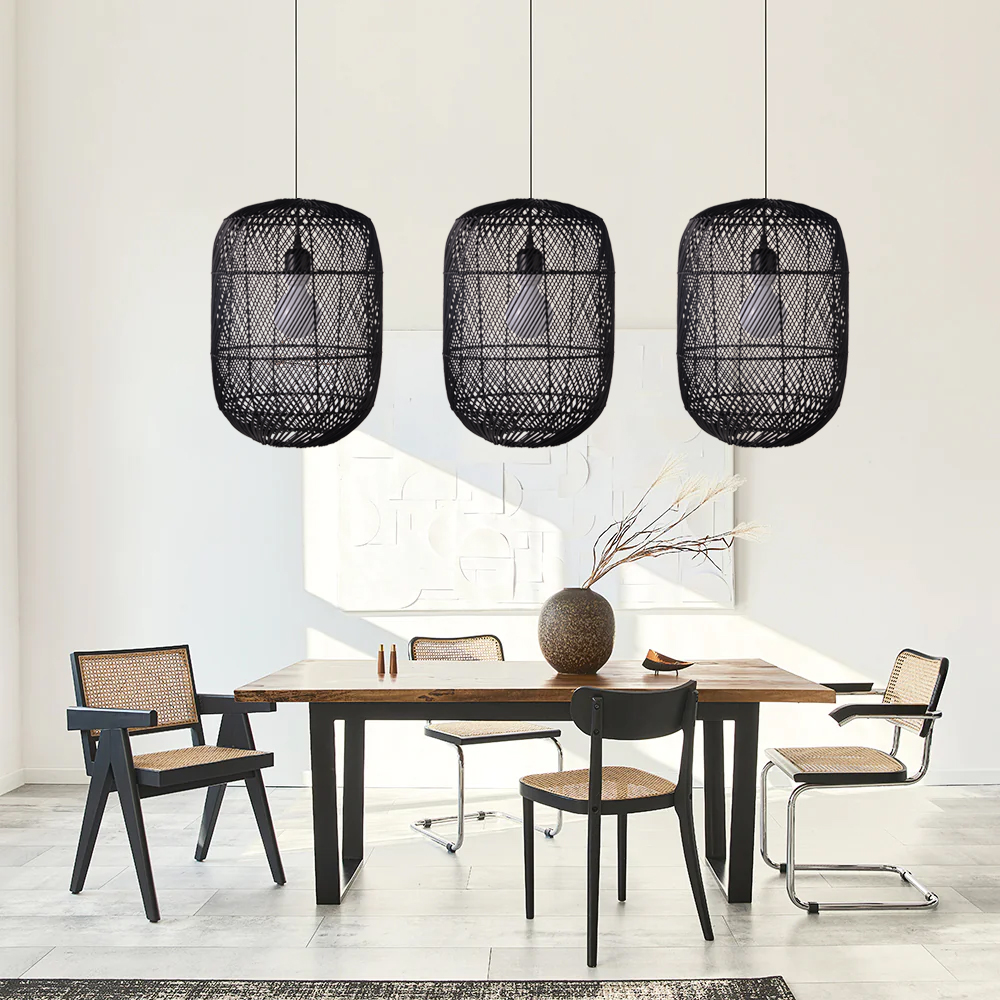 Handcrafted Kitchen Black Pendant Lampshade Beautiful Farmhouse Rattan Chandelier-Handwovenlamp