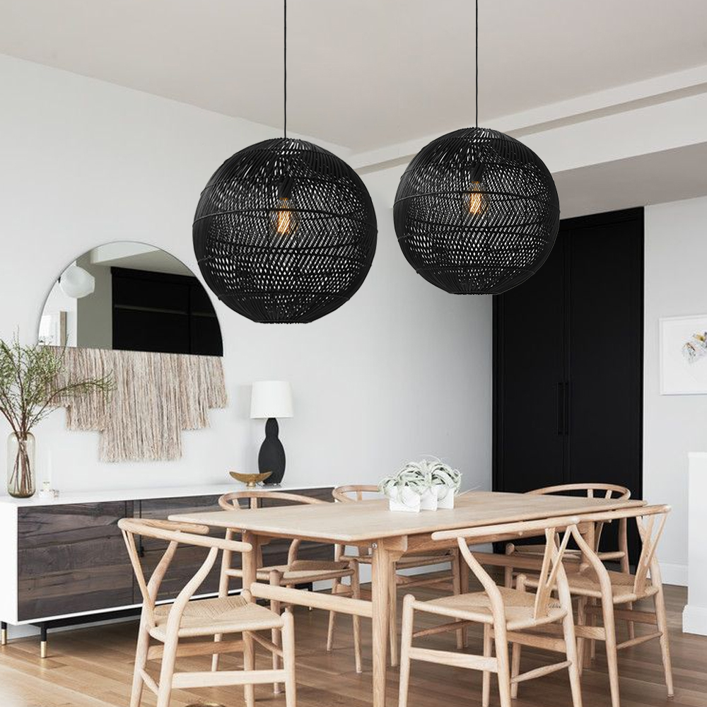 Black or Natural rattan color Round Rattan Pendant Light For Kitchen Island-Handwovenlamp