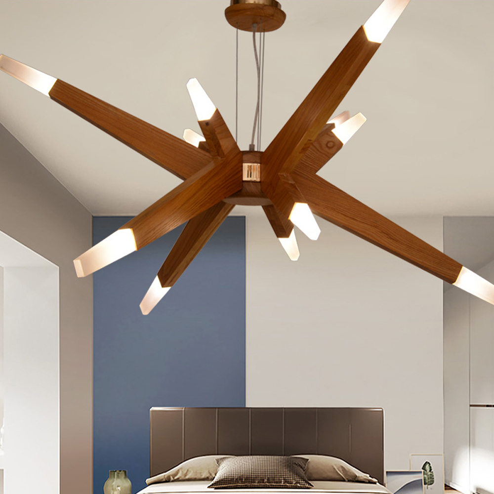 Wood Sputnik Chandelier Contemporary Pendant Light-Handwovenlamp