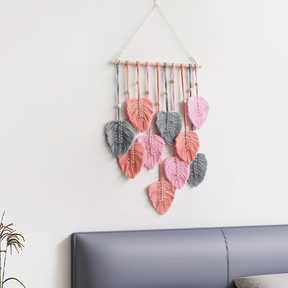 Bohemian Wall Decor Hand-woven Cotton Rope Leaf Tapestry Living Room Design-Handwovenlamp