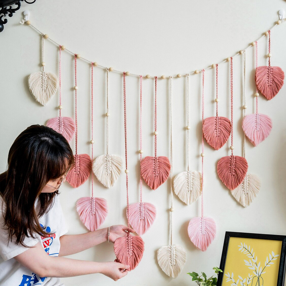 Bohemian Decorative Handwoven Leaf Tapestry Children's Room Background Tassel Wall Hanging-Handwovenlamp