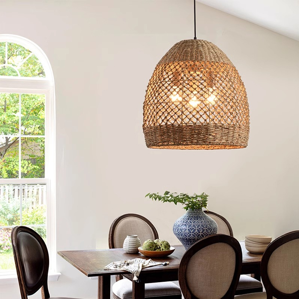 Natural Seagrass Lampshade Rattan Pendant Light Handmade Lamp Fixture-Handwovenlamp