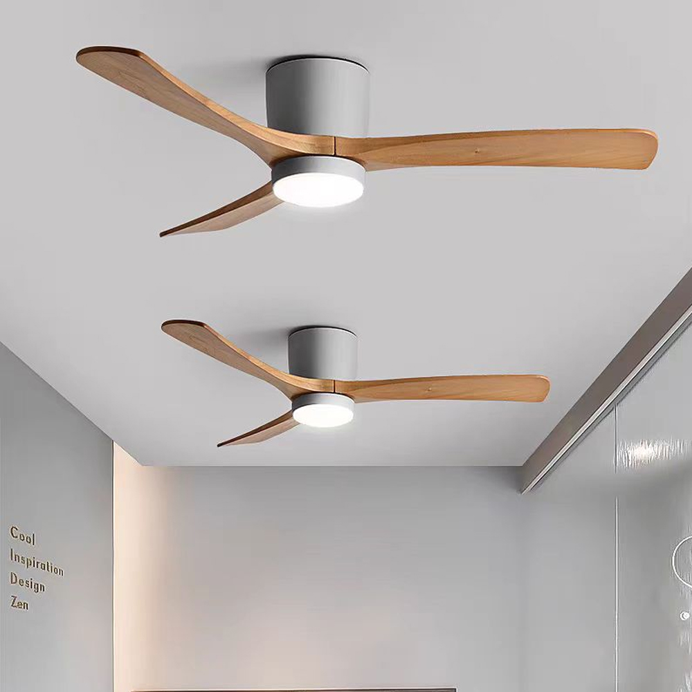 Ceiling Fan With Light Nordic Solid Wood LED Fan Lamp For Restaurant Living Room-Handwovenlamp