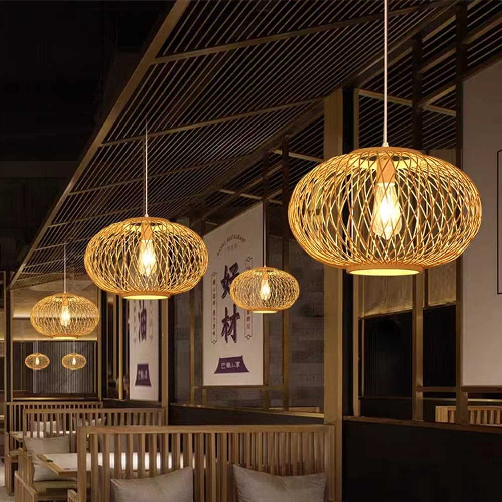 Restaurant decor bamboo Pendant Lamp Fixture Kitchen Island Lighting Furniture-Handwovenlamp
