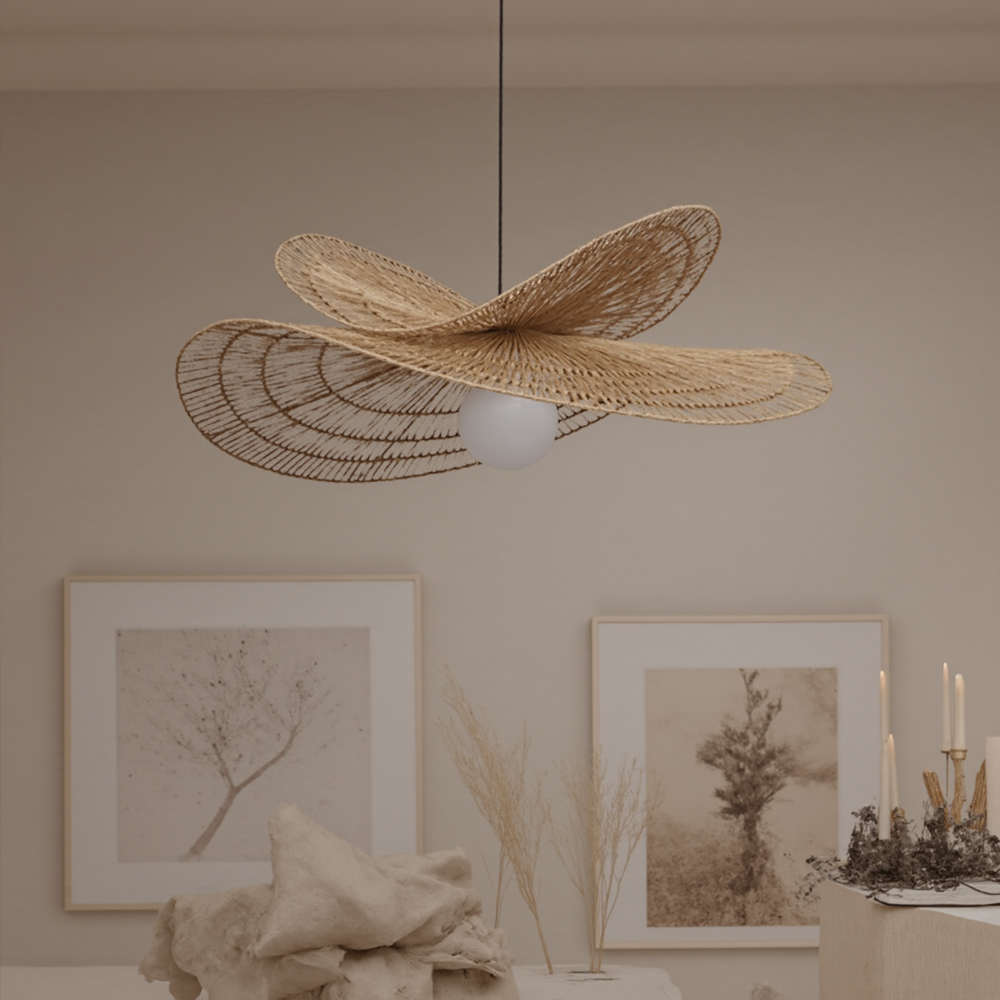 Handwoven Wabi-sabi Rattan Pendant Light Retro B&B Bedroom Living Room Creative Restaurant Chandelier-Handwovenlamp