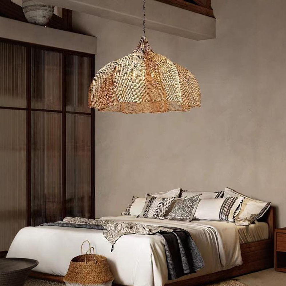 Justina Rattan Pendant Light Wabi Sabi Wicker Chandelier-Handwovenlamp