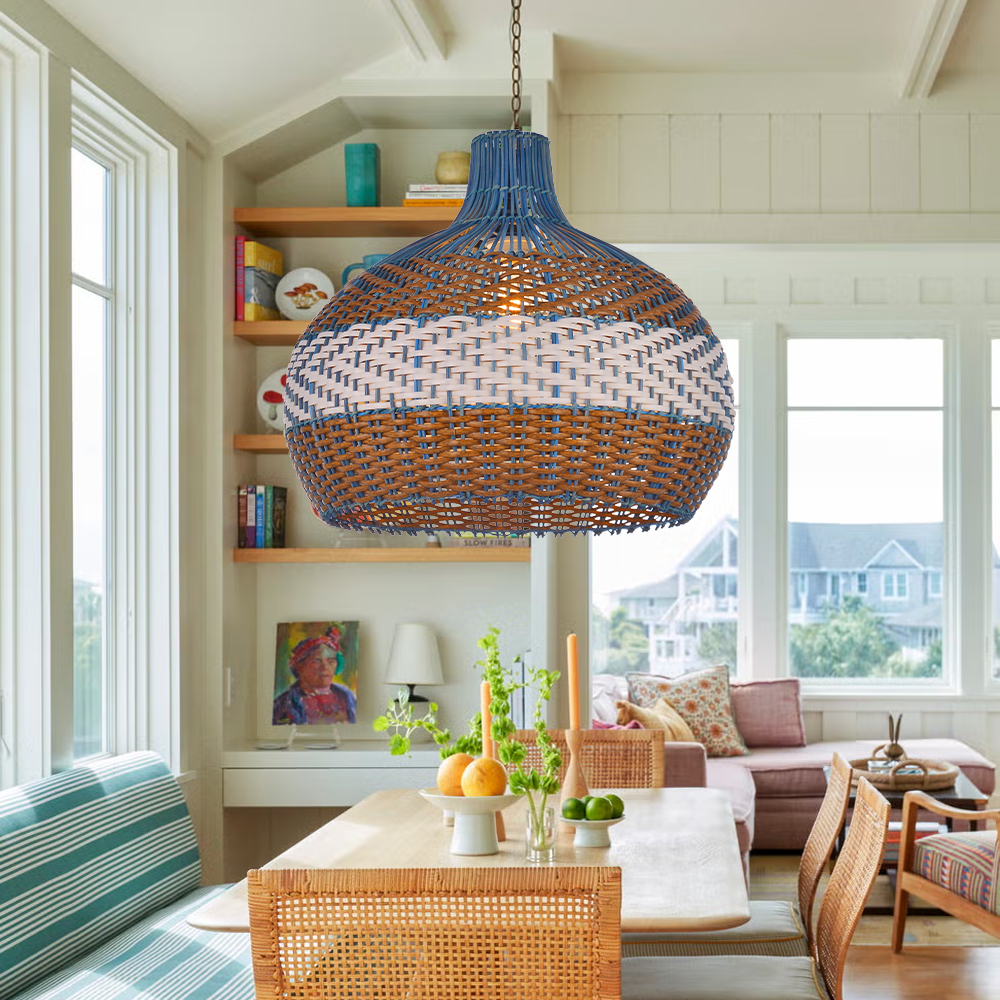Courtland Blue Rattan Pendant Light Interior Designer Recommended Lamps-Handwovenlamp
