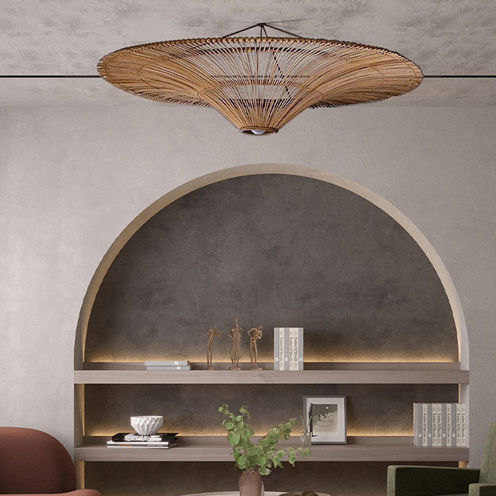 Large Modern Rattan Pendant Light Ceiling Lampshade Wabi-sabi Chandelier-Handwovenlamp