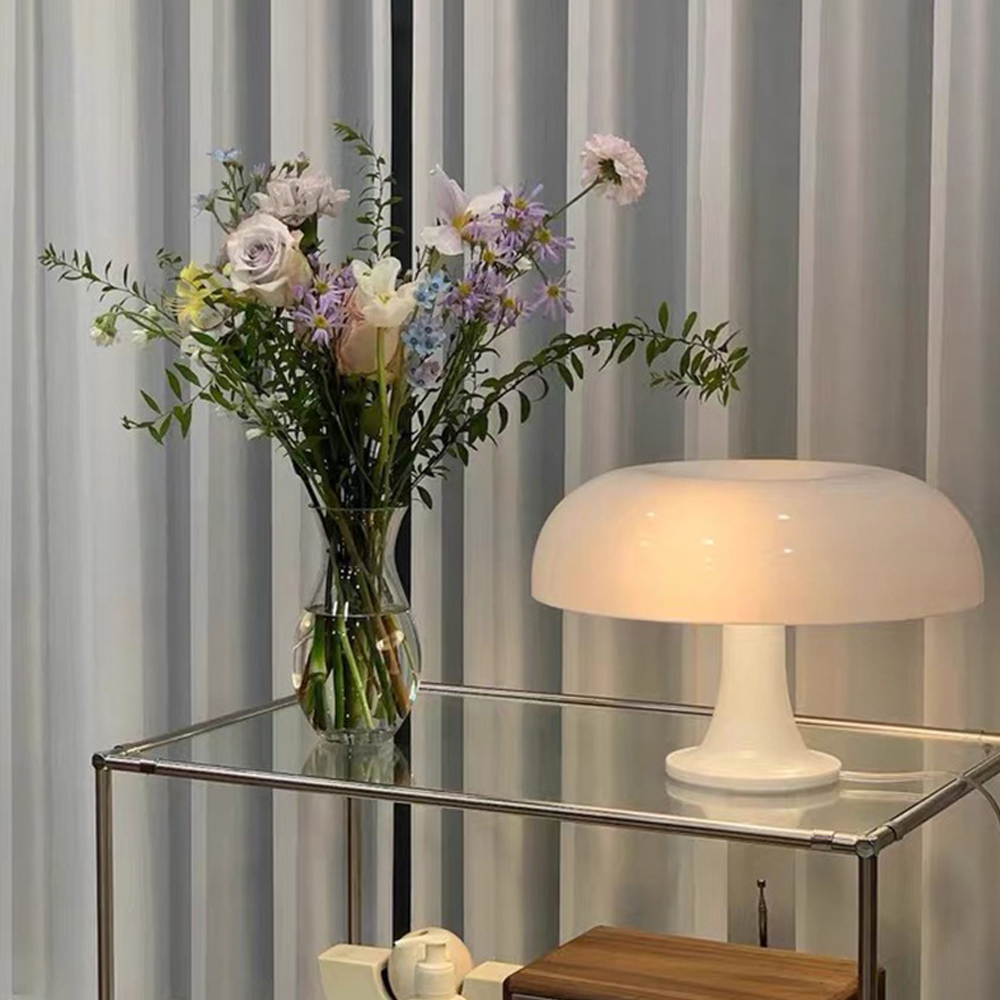 Simple Danish Designer Nordic Orange Mushroom Table Lamp White Bedside Light-Handwovenlamp