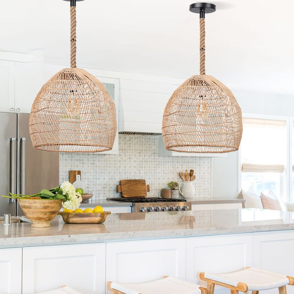 Handemade Rattan  Rope Light Pendant Lampshade For Kitchen Island-Handwovenlamp