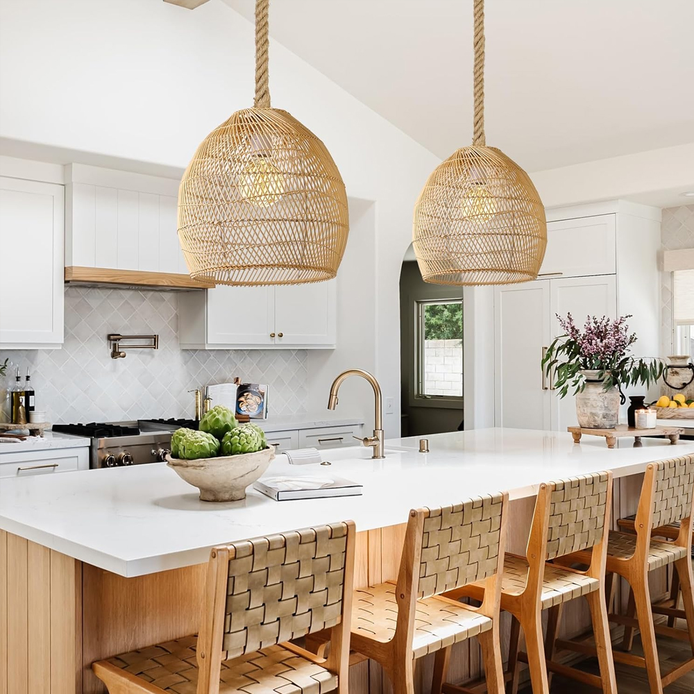 Handemade Rattan  Rope Light Pendant Lampshade For Kitchen Island-Handwovenlamp