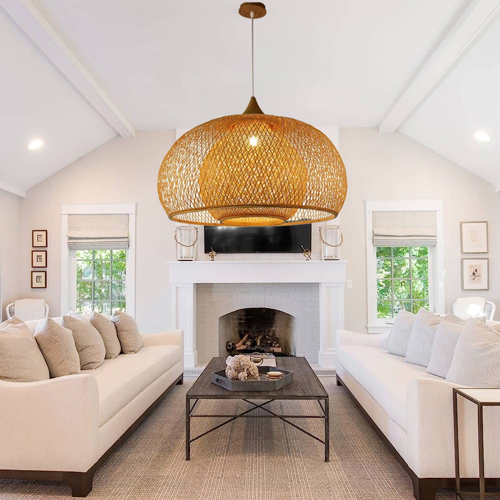 Bohemian Living Room Handcrafted Bamboo Pendant Light Rattan Bamboo Chandelier-Handwovenlamp