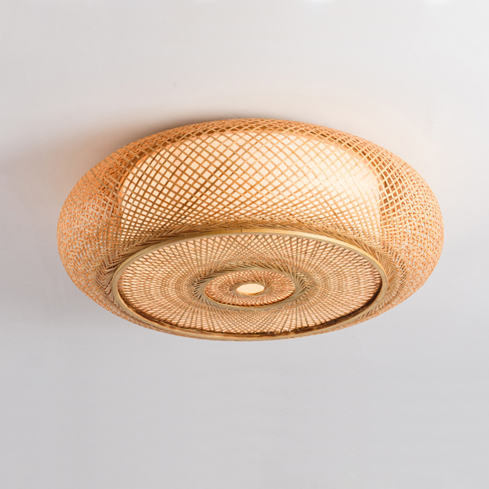 Japanese Style Flush Mount Bamboo Ceiling Light For Living Room-Handwovenlamp