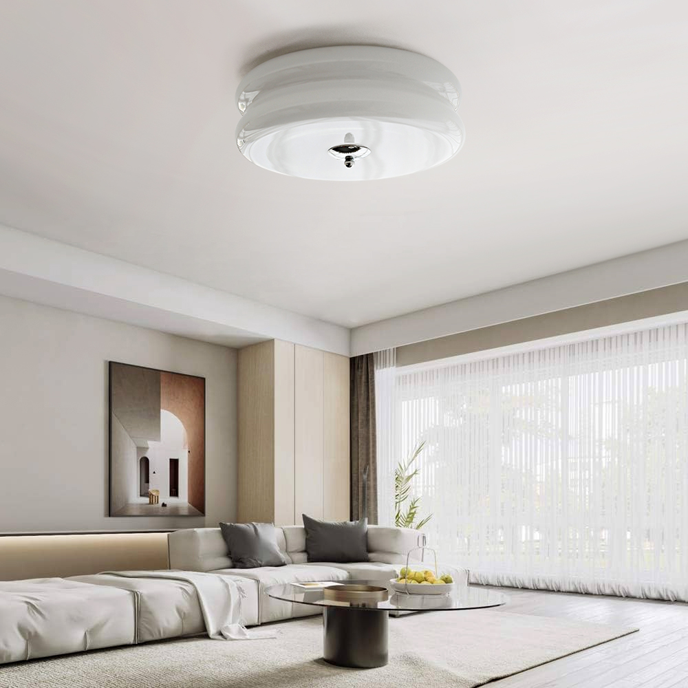 Mid Century Modern Ceiling Light Living Room Cream Glass Chandelier Flush Mount-Handwovenlamp