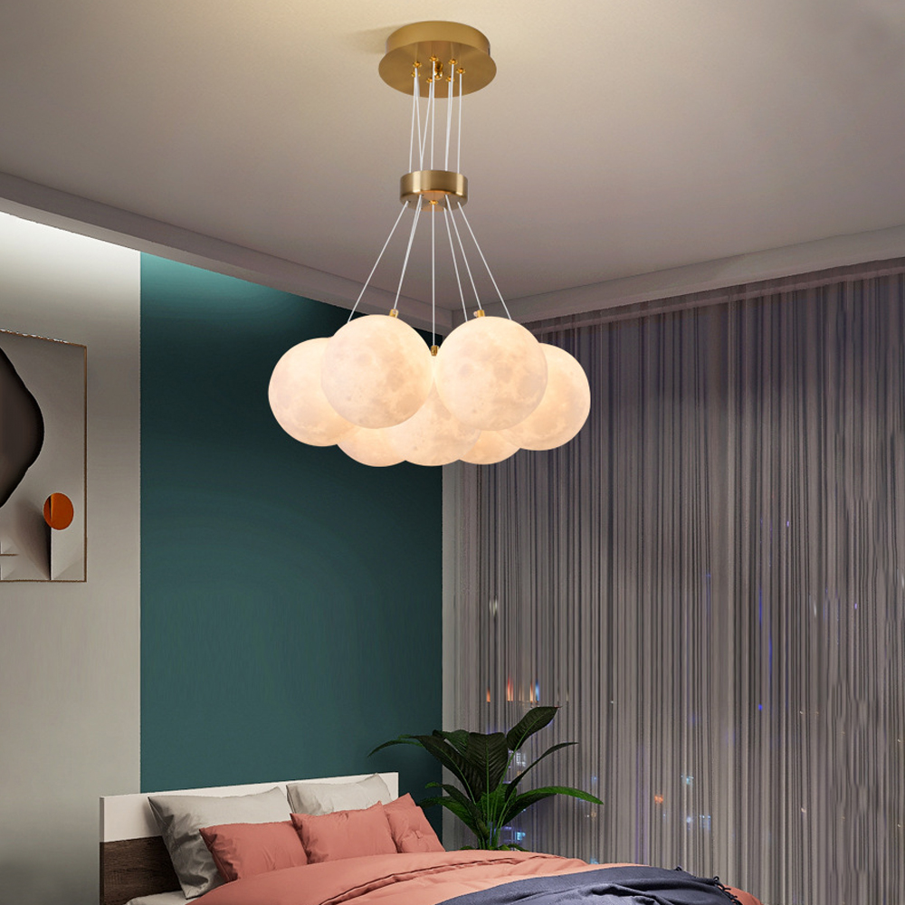 Nordic Children's Room Chandelier 3D Moon Bubble Ball Pendant Lamp-Handwovenlamp