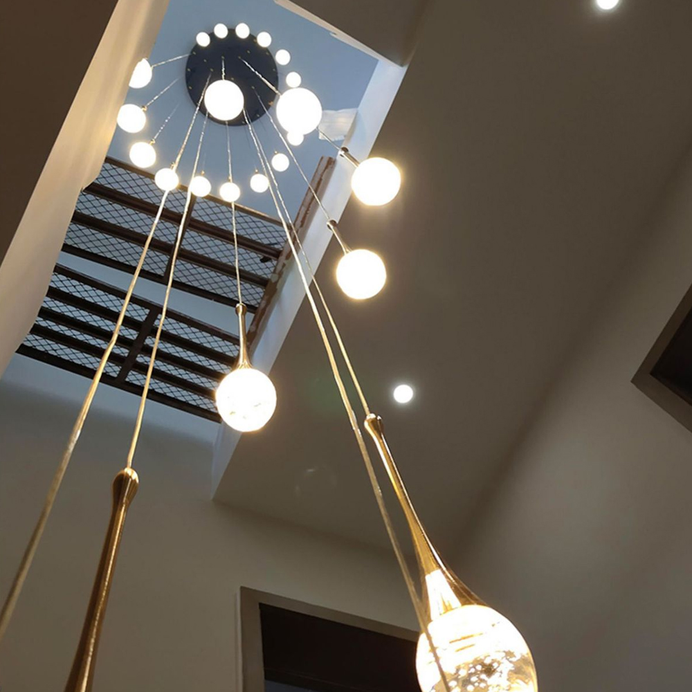 Modern Minimalist Staircase Chandelier Creative Soft Light Duplex Chandelier Restaurant Villa Spiral Stairwell Long Chandelier-Handwovenlamp
