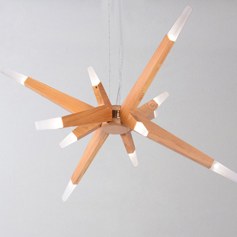 Wood Sputnik Chandelier Contemporary Pendant Light-Handwovenlamp
