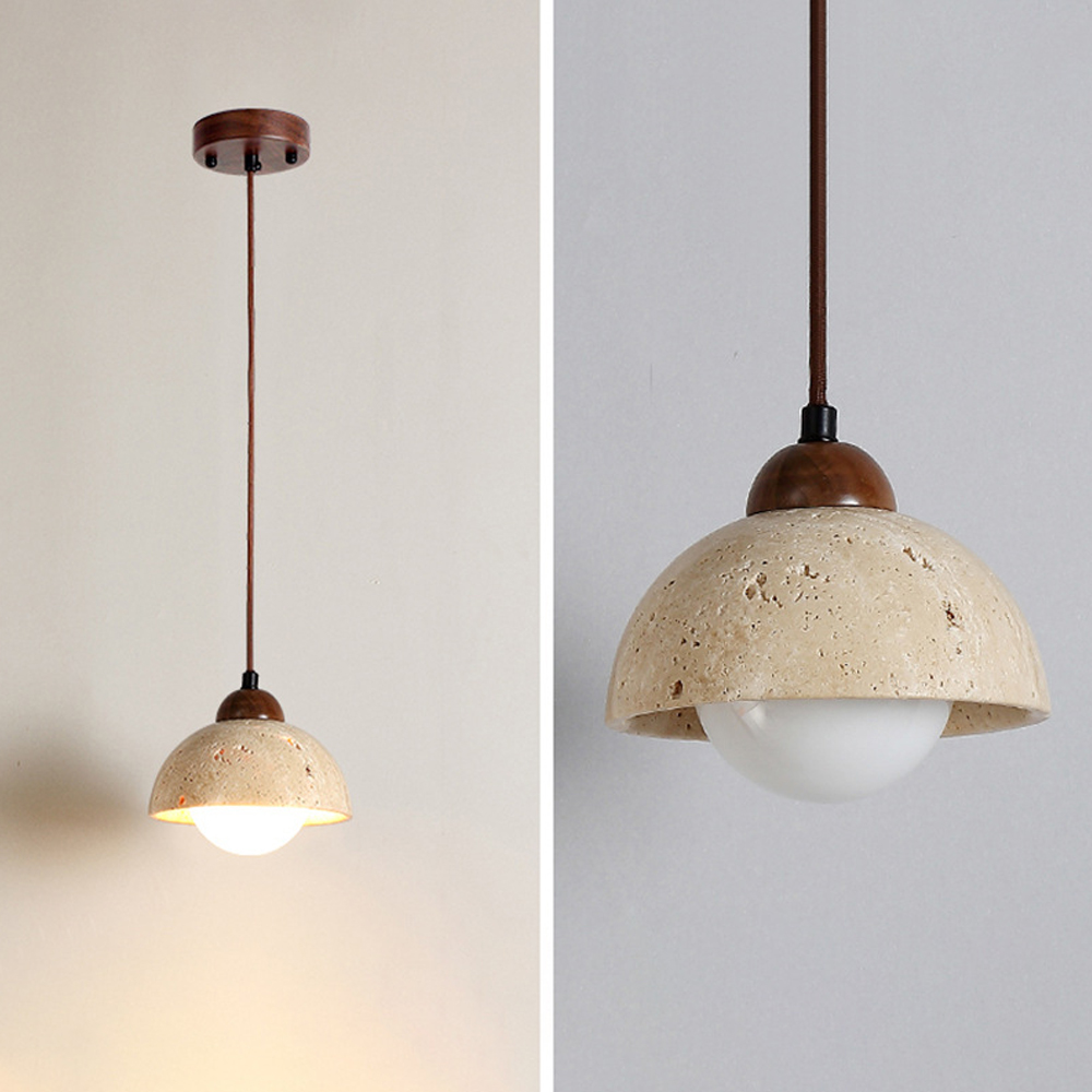 Wabi-Sabi Creative Homestay Travertine Stone Pendant Light Fixture-Handwovenlamp