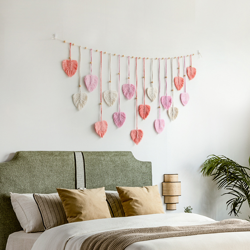 Bohemian Decorative Handwoven Leaf Tapestry Children's Room Background Tassel Wall Hanging-Handwovenlamp