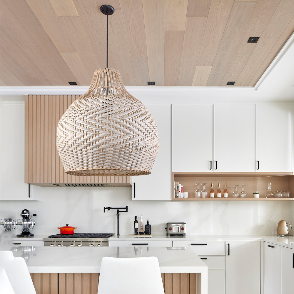 Handmade Rattan Pendant Light Fixture for Kitchen Island-Handwovenlamp