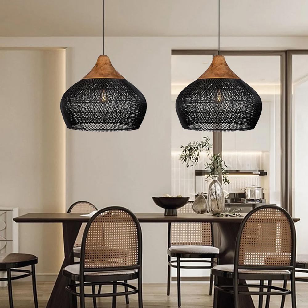 Wabi-sabi Retro Rattan Weaving Pendant Light Southeast Asian Restaurant Chandelier-Handwovenlamp