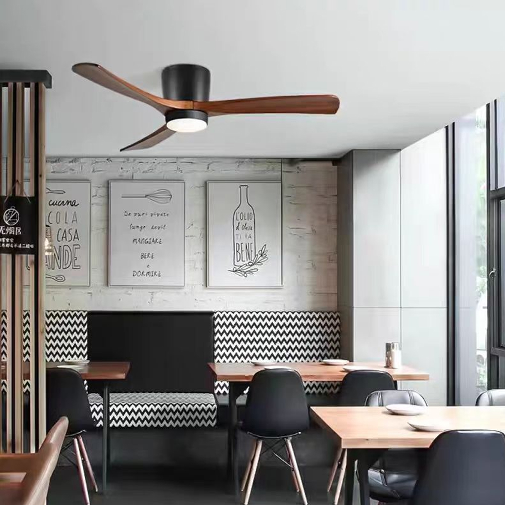 Ceiling Fan With Light Nordic Solid Wood LED Fan Lamp For Restaurant Living Room-Handwovenlamp