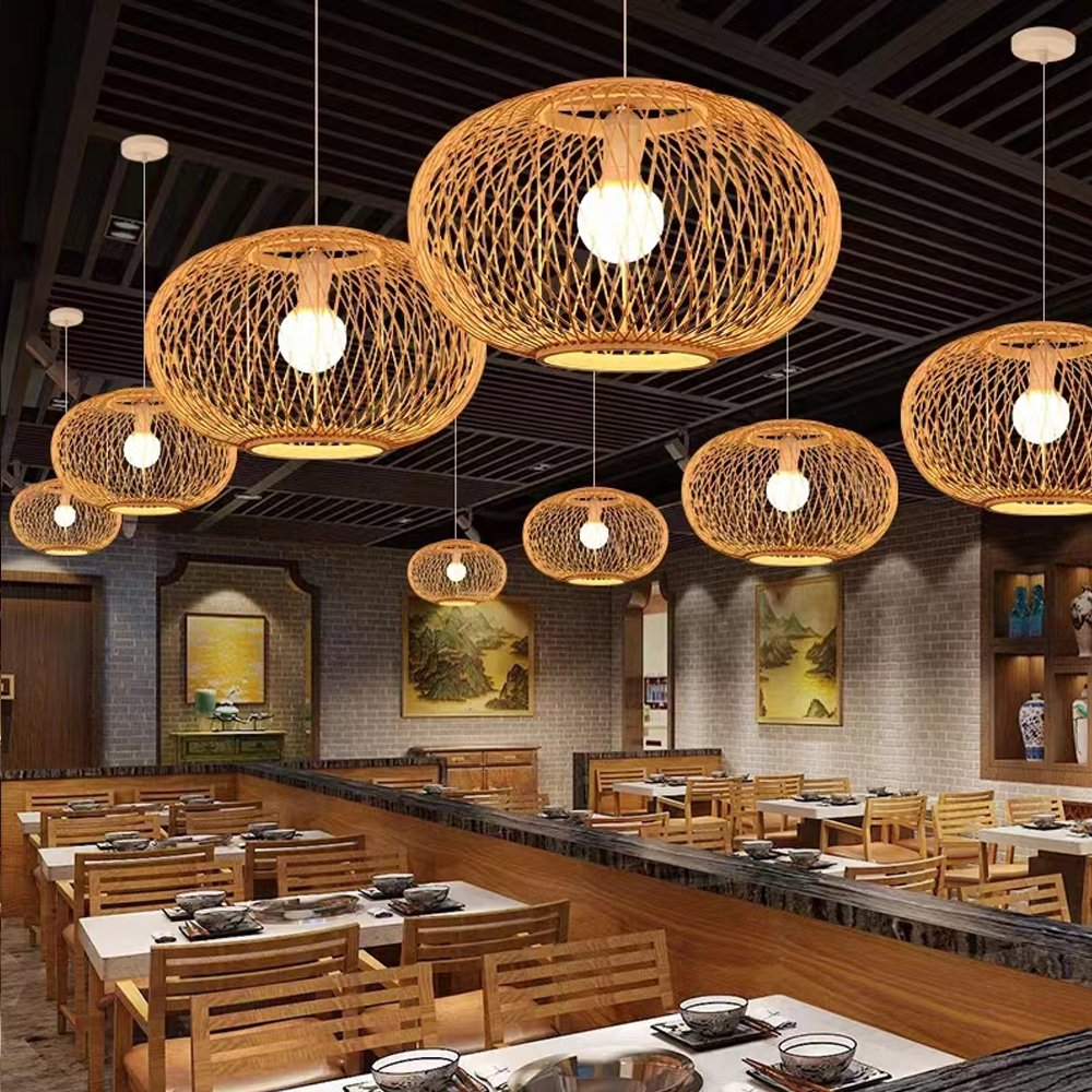 Restaurant decor bamboo Pendant Lamp Fixture Kitchen Island Lighting Furniture-Handwovenlamp