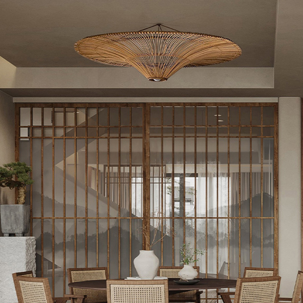 Large Modern Rattan Pendant Light Ceiling Lampshade Wabi-sabi Chandelier-Handwovenlamp