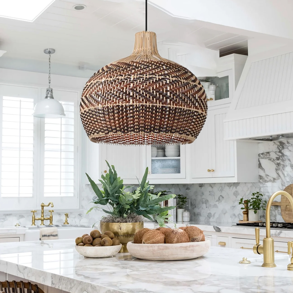Dramatic Kitchen Islands Rattan Pendant Light Handmade Chandelier-Handwovenlamp