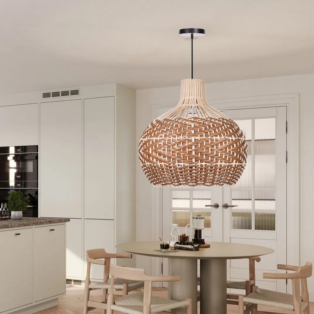 Beautiful Rattan Pendant Light over the Kitchen Counter-Handwovenlamp