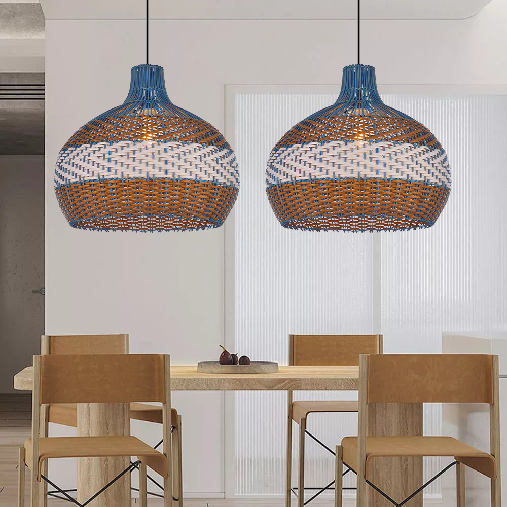 Courtland Blue Rattan Pendant Light Interior Designer Recommended Lamps-Handwovenlamp