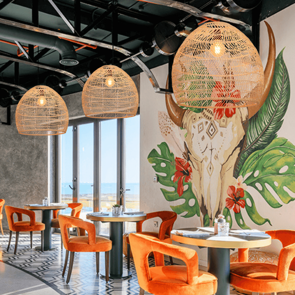 Restaurant Decorative Lighting Fixtures Rattan Pendant Lights