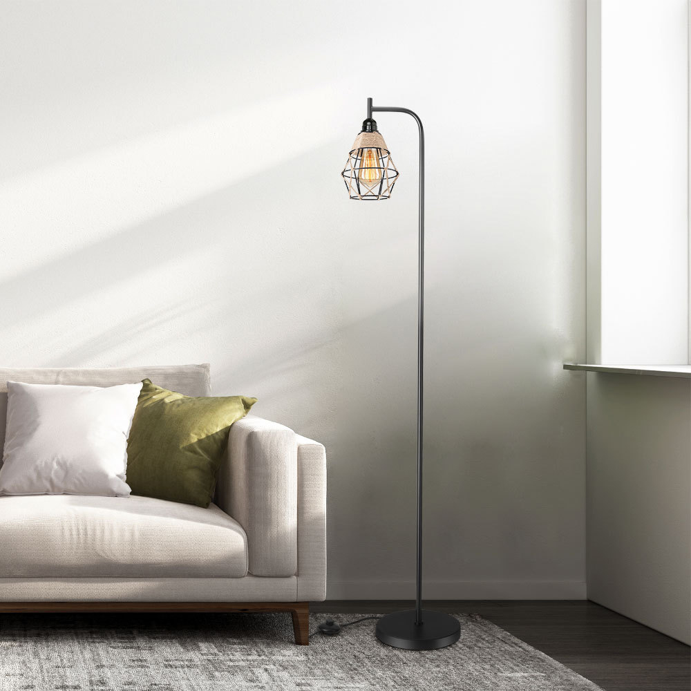 Industrial Retro Hemp Rope Diamond Head Metal Cage Loft Iron Wire Welding Lampshade-Handwovenlamp