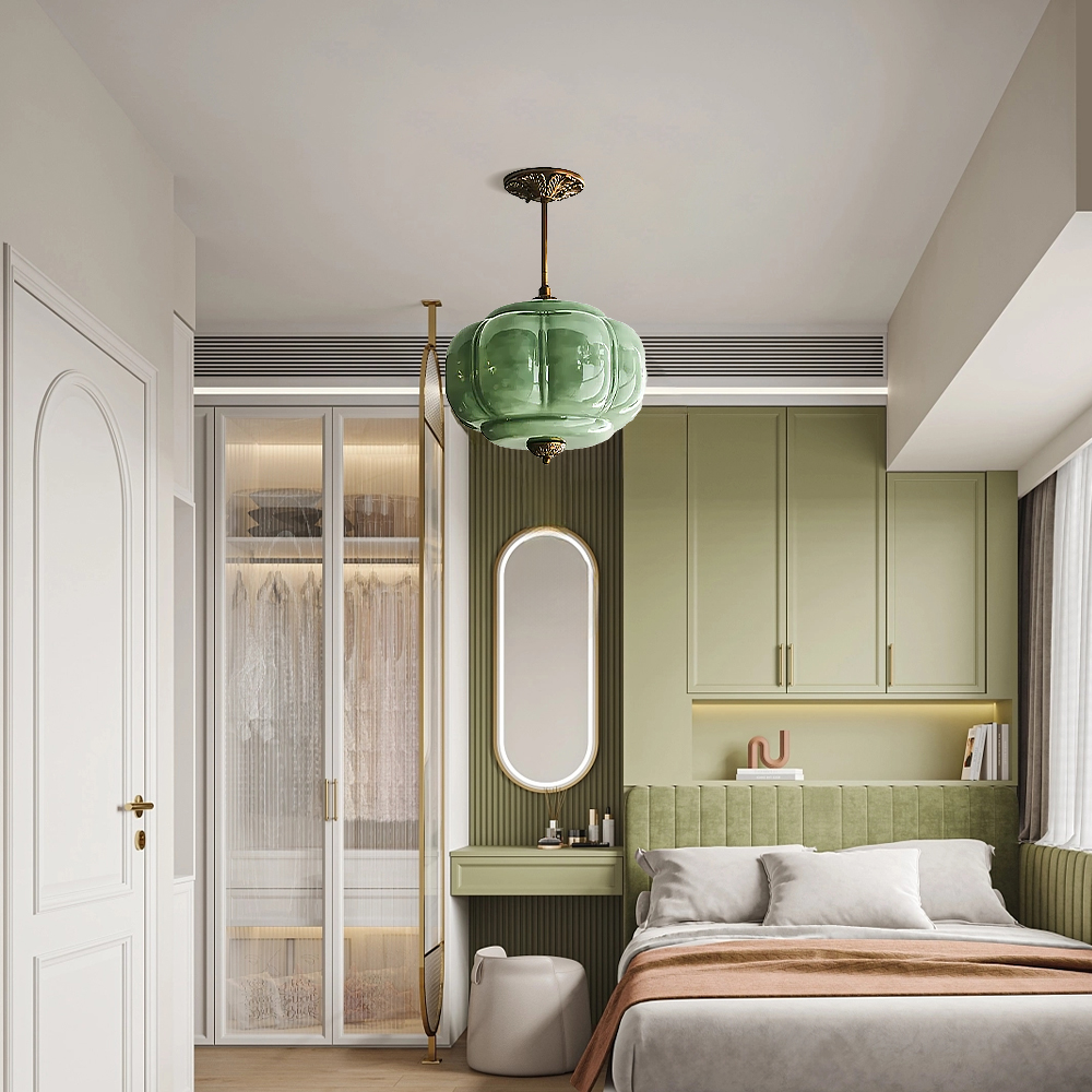 Medieval Vintage Entrance Flush Mount Lamp Simple Pumpkin Glass Pendant Light-Handwovenlamp