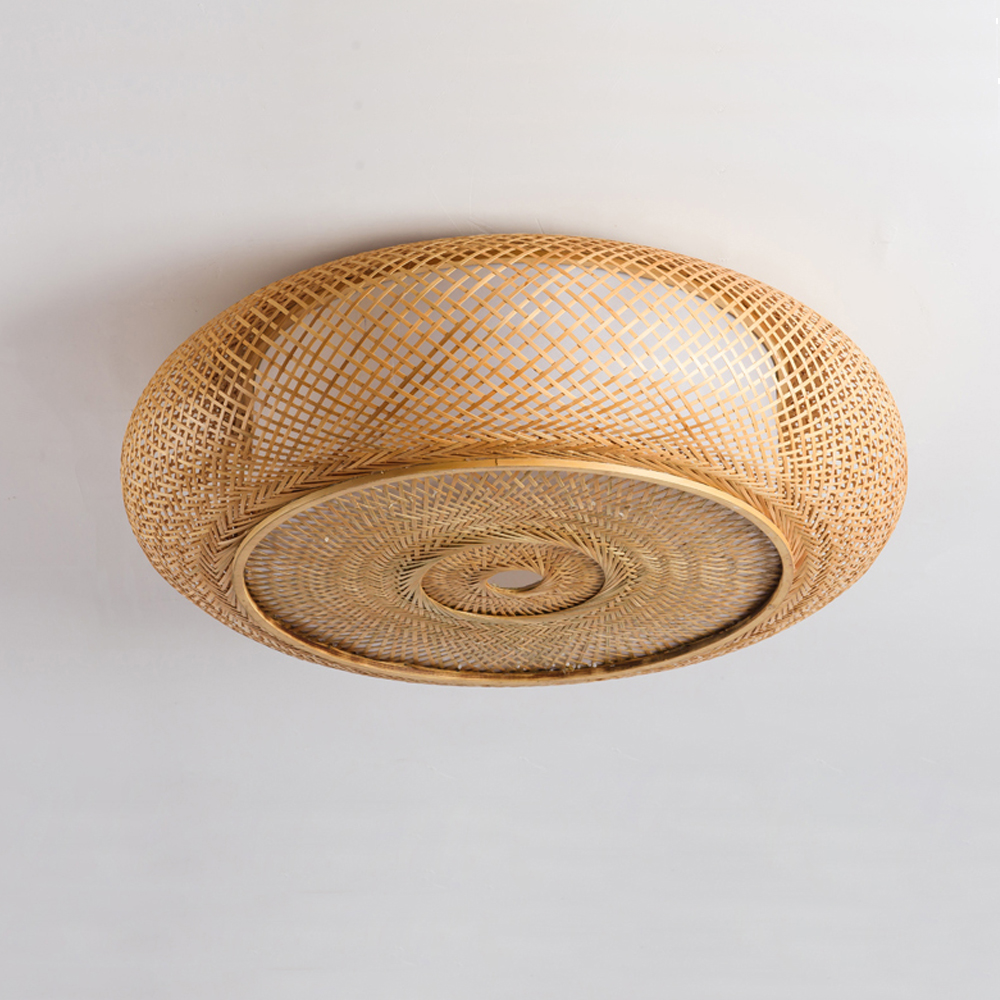 Japanese Style Flush Mount Bamboo Ceiling Light For Living Room-Handwovenlamp