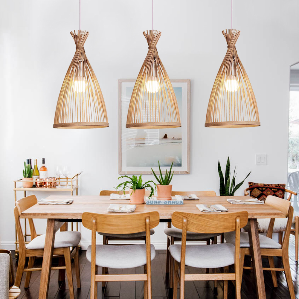 Japanese Bedroom Bamboo Chandelier 3-light Balcony Chandelier-Handwovenlamp