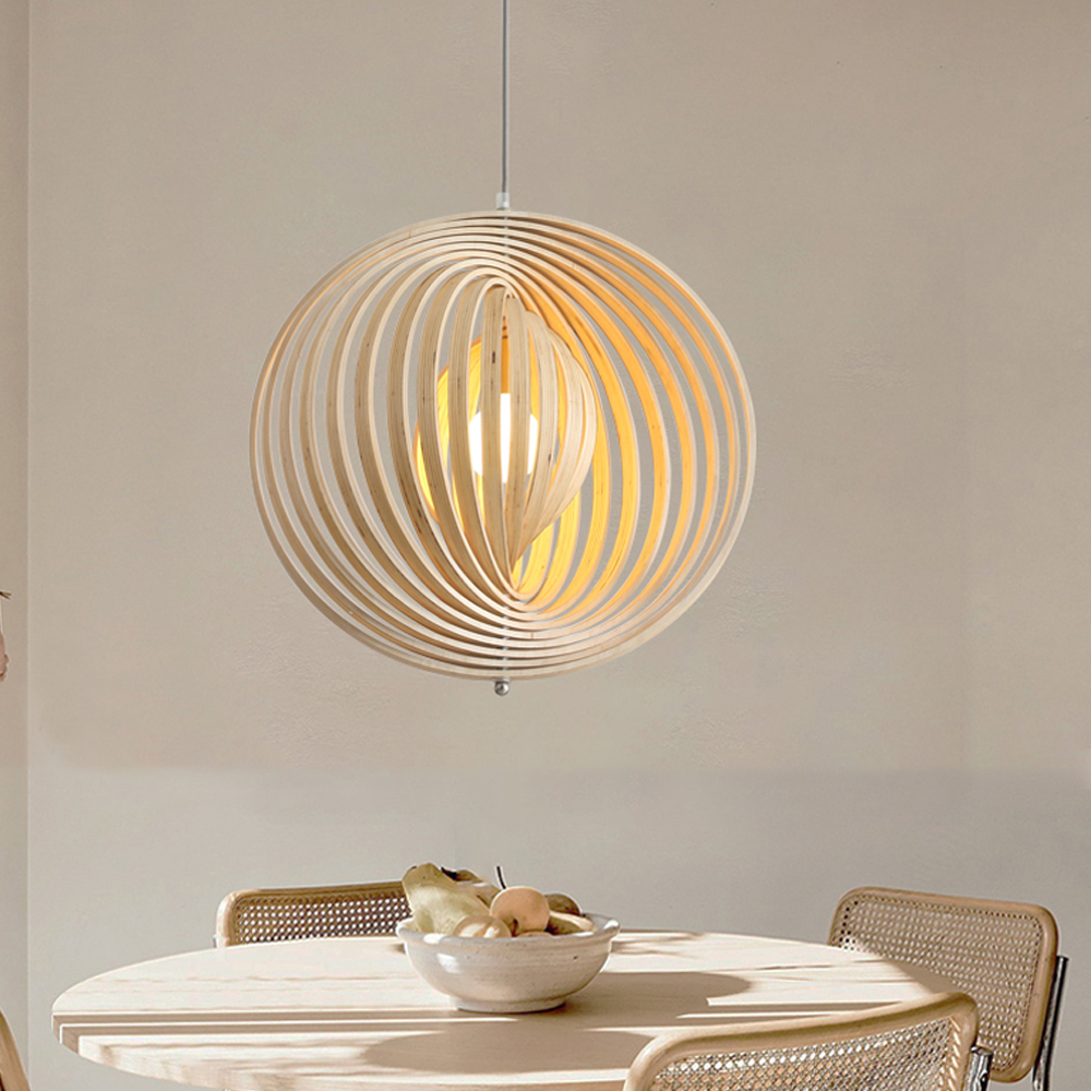 Danish Designer Rotating Wood Chandelier Nordic Dining Room Balcony Pendant Lamp-Handwovenlamp