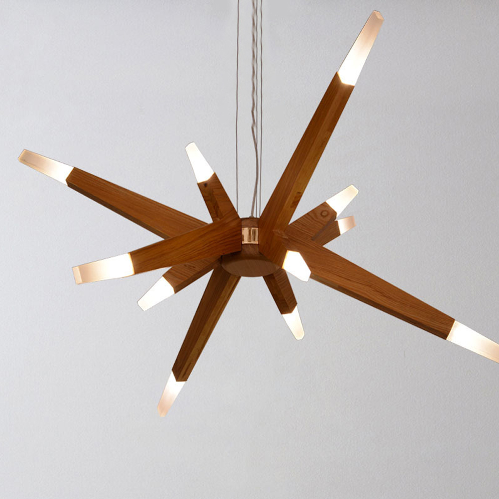 Wood Sputnik Chandelier Contemporary Pendant Light-Handwovenlamp