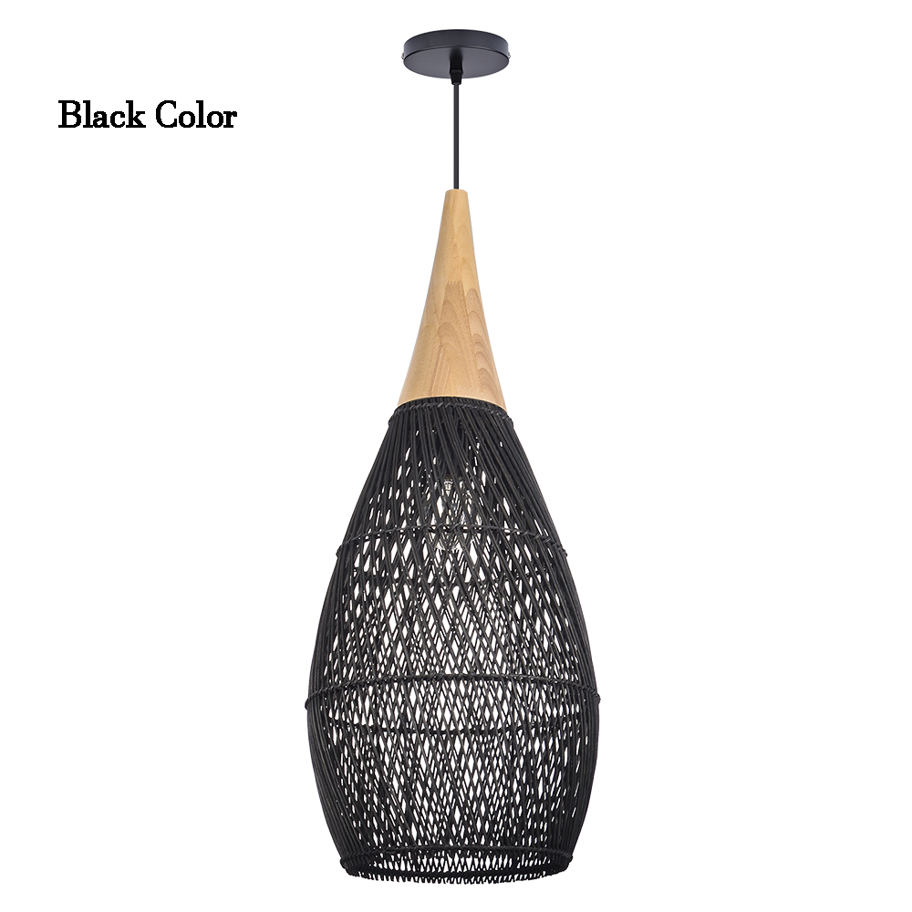 Rattan Wood Hanging Lamp Farmhouse Vintage Living Room Water Drop Chandelier-Handwovenlamp