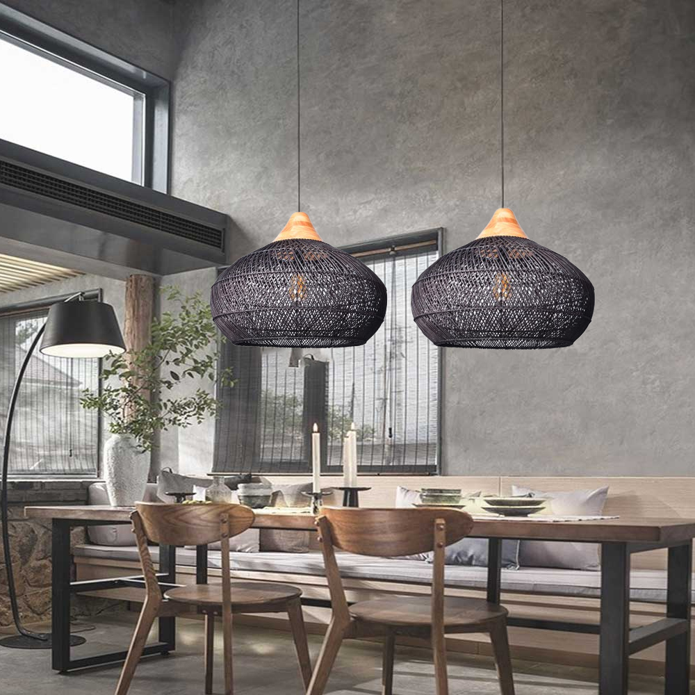 Wabi-sabi Retro Rattan Weaving Pendant Light Southeast Asian Restaurant Chandelier-Handwovenlamp