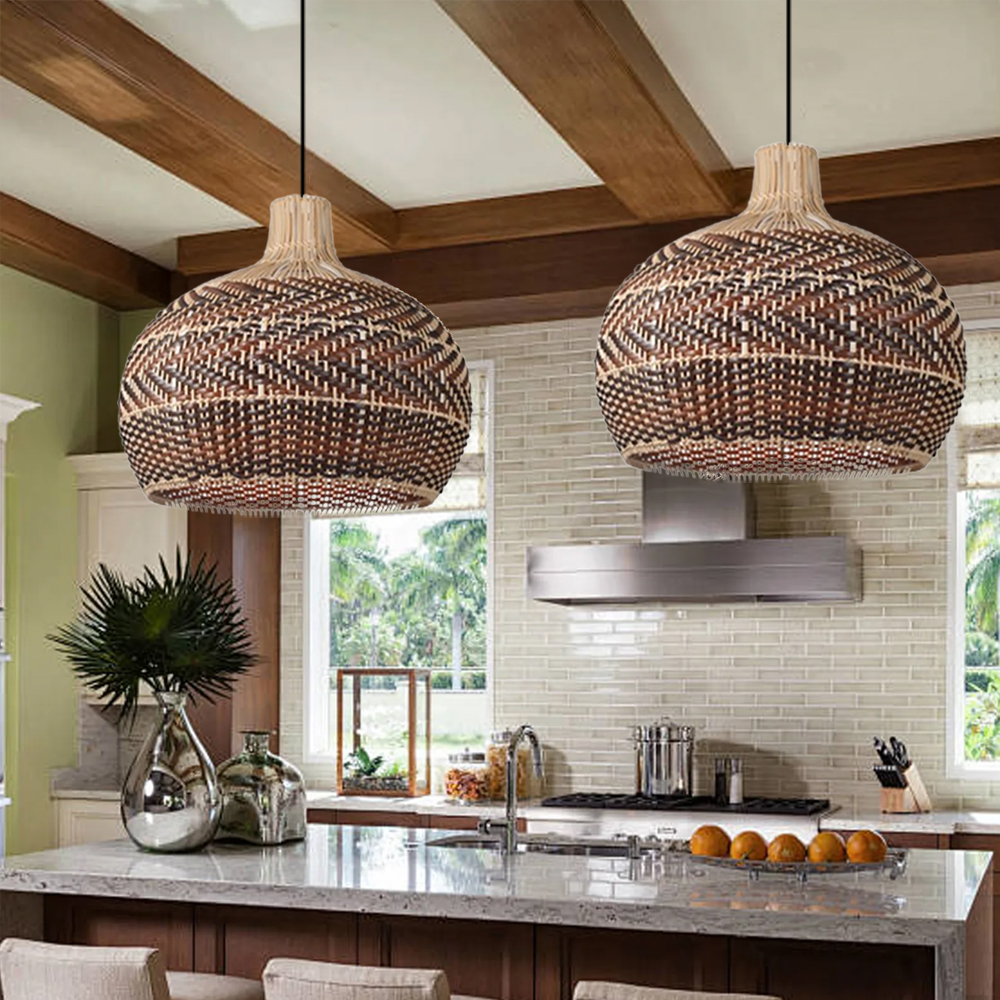Dramatic Kitchen Islands Rattan Pendant Light Handmade Chandelier-Handwovenlamp